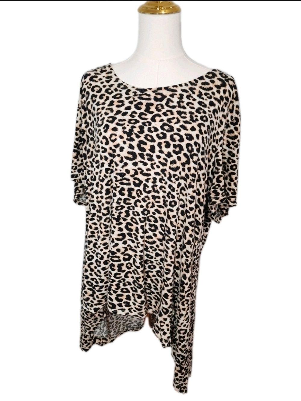 Chelsea Studio Leopard Print Tunic Top High-Low Hem Rayon Shirt Size 2X
